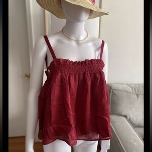 Mango Burgundy Red Boho Babydoll 90’s Fairy Y2K Ruffles Camisole Size Xl